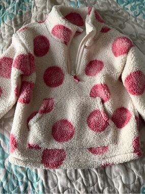 Carter's Cream Sherpa Pullover with Pink Polka Dots